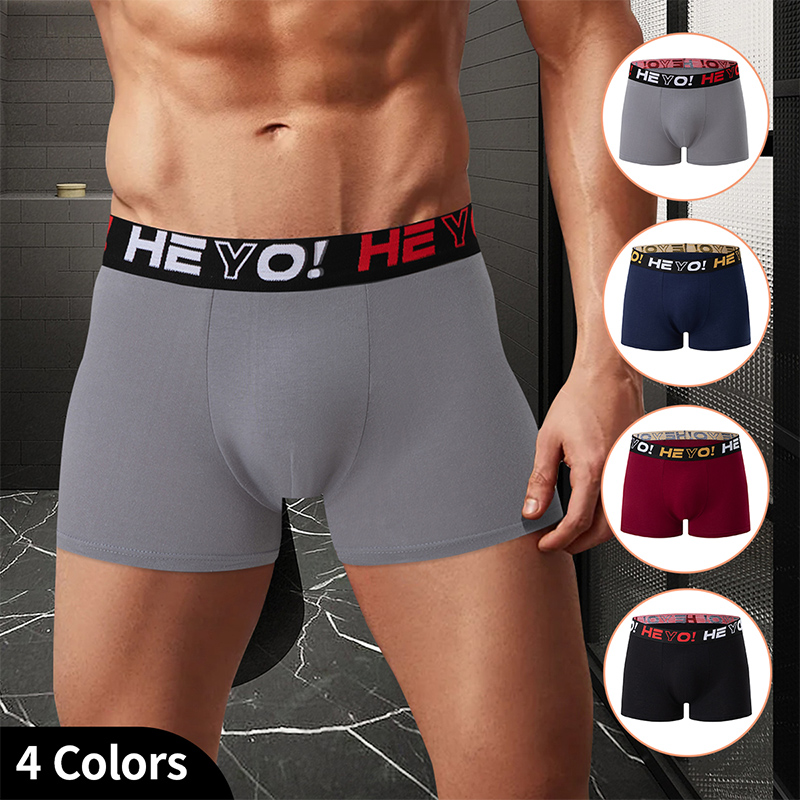 4-Piece Set of Men's Solid Col - Boxer Brief Pack Cotton 评论和价格